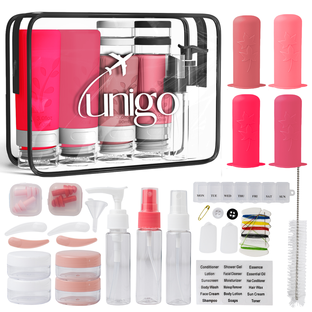 Unigo 30-pack Travel Bottles for Toiletries, TSA Approved Travel Size Bottles, Extra Travel Essentials